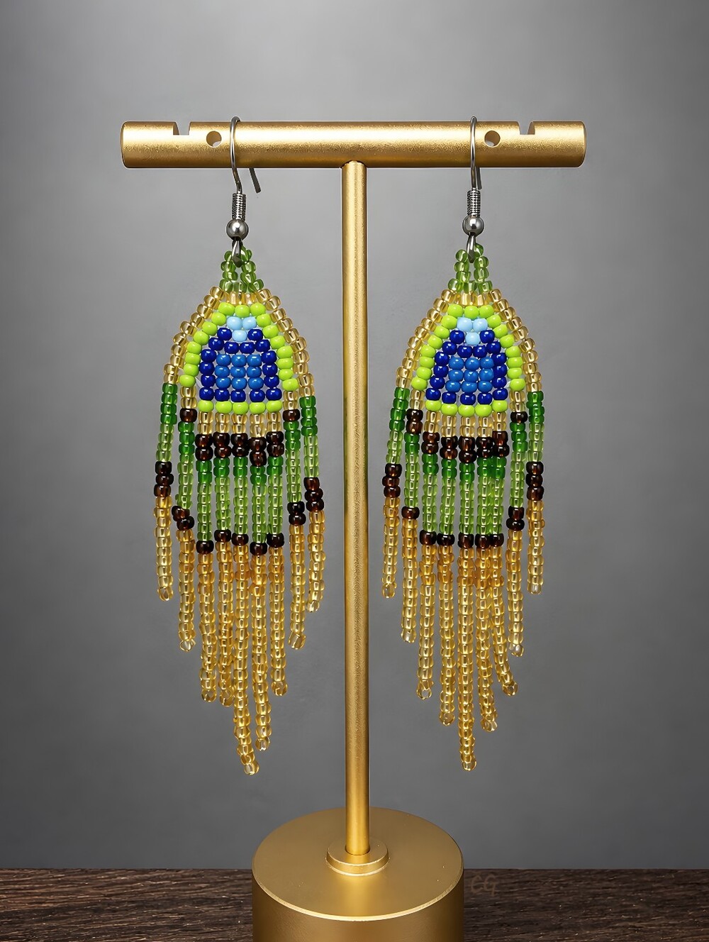 Peacock Boho Fringe Beaded Earrings Handmade Jewelry Tribal BohemeCrafted from
